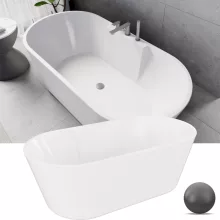 HD Vision White 160x78 ovális térben álló akril kád szürke click-clack leeresztővel