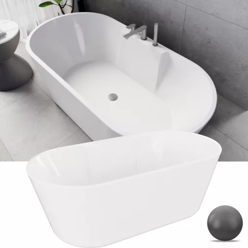 HD Vision White 160x78 ovális térben álló akril kád szürke click-clack leeresztővel
