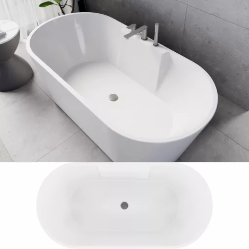 HD Vision White 160x78 ovális térben álló akril kád szürke click-clack leeresztővel