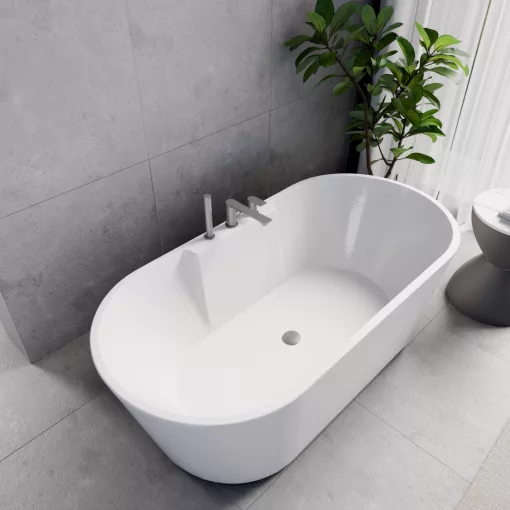 HD Vision White 160x78 ovális térben álló akril kád szürke click-clack leeresztővel