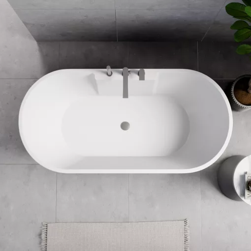 HD Vision White 160x78 ovális térben álló akril kád szürke click-clack leeresztővel