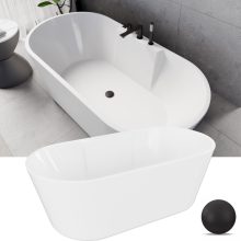 HD Vision White 160x78 ovális térben álló akril kád matt fekete click-clack leeresztővel