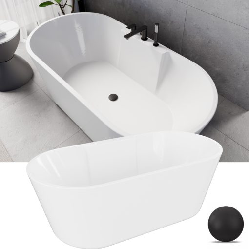 HD Vision White 160x78 ovális térben álló akril kád matt fekete click-clack leeresztővel