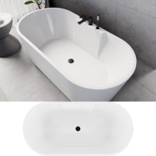 HD Vision White 160x78 ovális térben álló akril kád matt fekete click-clack leeresztővel