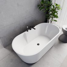 HD Vision White 160x78 ovális térben álló akril kád matt fekete click-clack leeresztővel