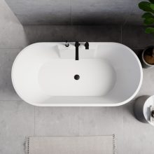 HD Vision White 160x78 ovális térben álló akril kád matt fekete click-clack leeresztővel