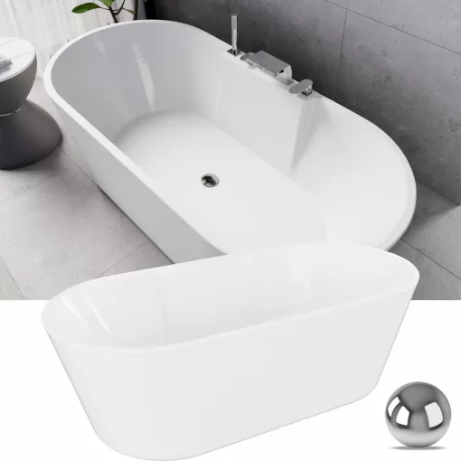 HD Vision White 170x78 ovális térben álló akril kád fényes króm click-clack leeresztővel