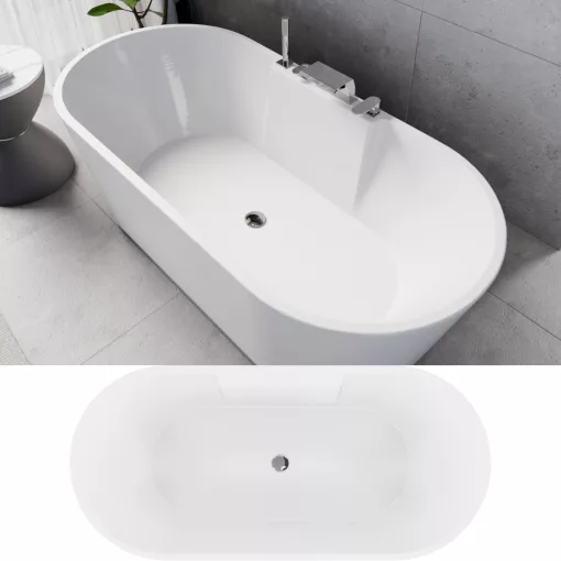 HD Vision White 170x78 ovális térben álló akril kád fényes króm click-clack leeresztővel