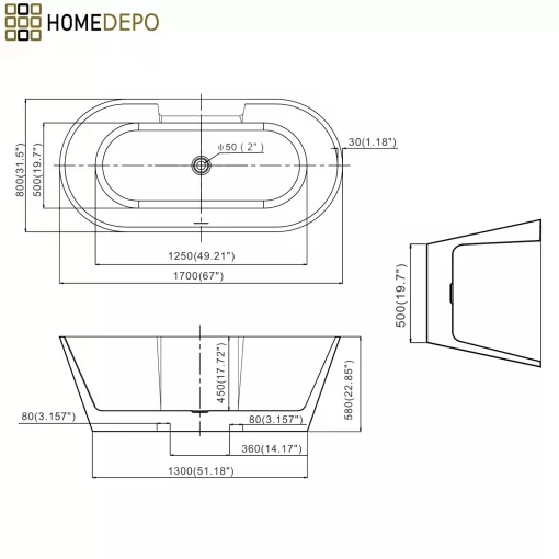 HD Vision White 170x78 ovális térben álló akril kád fényes króm click-clack leeresztővel