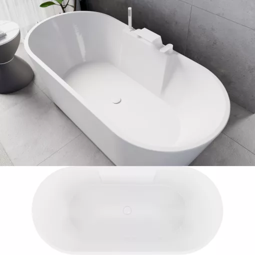 HD Vision White 170x78 ovális térben álló akril kád fényes fehér click-clack leeresztővel