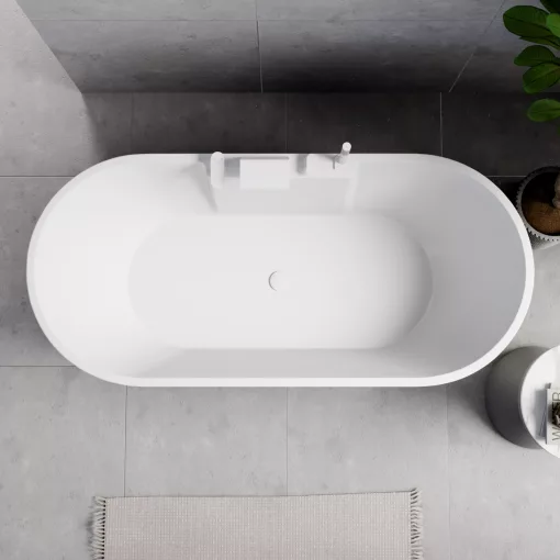 HD Vision White 170x78 ovális térben álló akril kád fényes fehér click-clack leeresztővel
