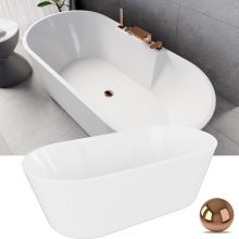 HD Vision White 170x78 ovális térben álló akril kád rózsa arany click-clack leeresztővel