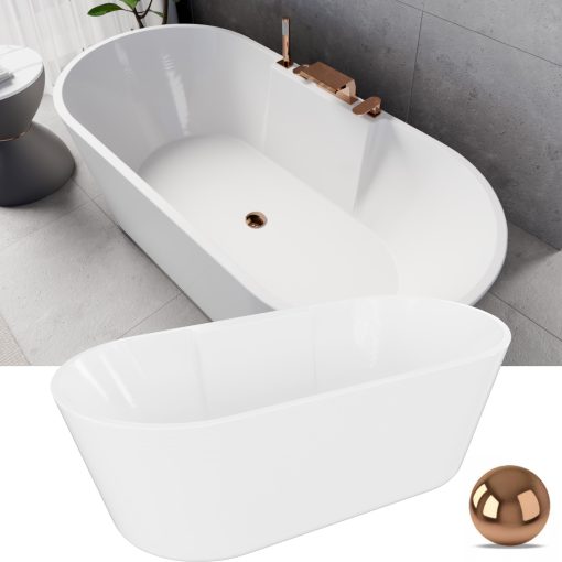 HD Vision White 170x78 ovális térben álló akril kád rózsa arany click-clack leeresztővel