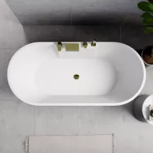 HD Vision White 170x78 ovális térben álló akril kád fényes arany click-clack leeresztővel