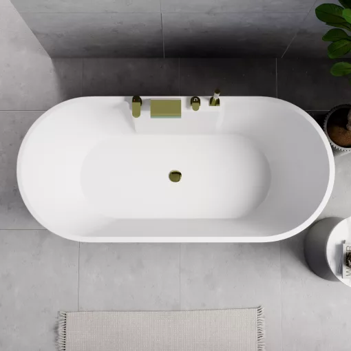 HD Vision White 170x78 ovális térben álló akril kád fényes arany click-clack leeresztővel