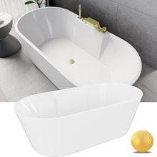 HD Vision White 170x78 ovális térben álló akril kád szálcsiszolt arany click-clack leeresztővel