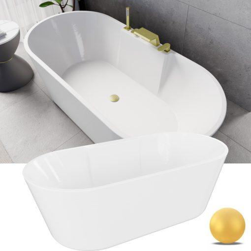 HD Vision White 170x78 ovális térben álló akril kád szálcsiszolt arany click-clack leeresztővel