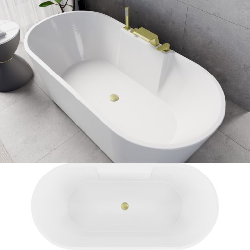 HD Vision White 170x78 ovális térben álló akril kád szálcsiszolt arany click-clack leeresztővel