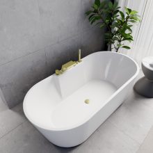 HD Vision White 170x78 ovális térben álló akril kád szálcsiszolt arany click-clack leeresztővel