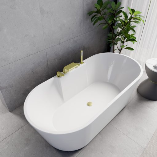 HD Vision White 170x78 ovális térben álló akril kád szálcsiszolt arany click-clack leeresztővel