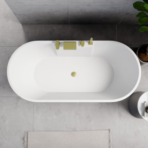 HD Vision White 170x78 ovális térben álló akril kád szálcsiszolt arany click-clack leeresztővel