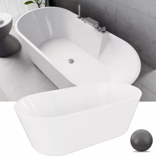 HD Vision White 170x78 ovális térben álló akril kád szürke click-clack leeresztővel
