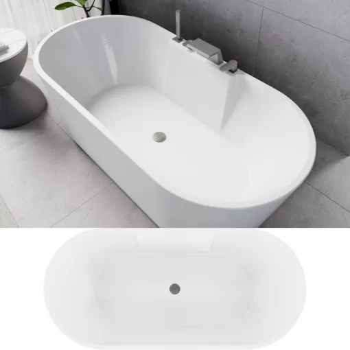 HD Vision White 170x78 ovális térben álló akril kád szürke click-clack leeresztővel