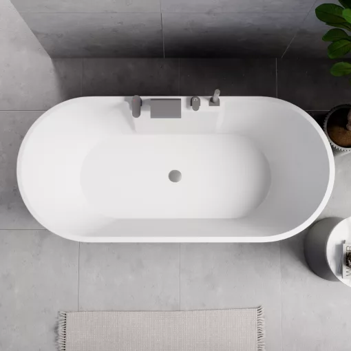 HD Vision White 170x78 ovális térben álló akril kád szürke click-clack leeresztővel