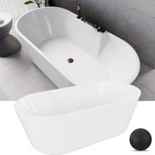 HD Vision White 170x78 ovális térben álló akril kád matt fekete click-clack leeresztővel