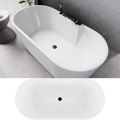 HD Vision White 170x78 ovális térben álló akril kád matt fekete click-clack leeresztővel