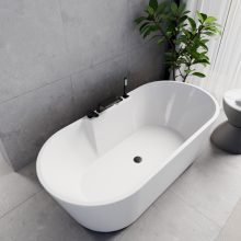 HD Vision White 170x78 ovális térben álló akril kád matt fekete click-clack leeresztővel