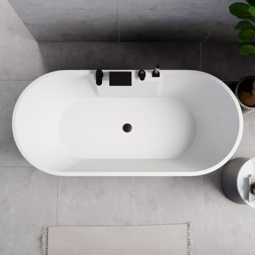 HD Vision White 170x78 ovális térben álló akril kád matt fekete click-clack leeresztővel