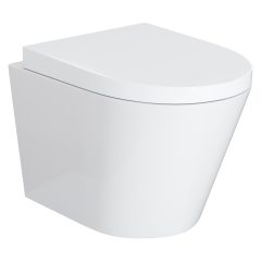   HD Madrid Glossy White perem nélküli mély öblítésű íves fali WC compact "A" tetővel és fényes króm zsanérral