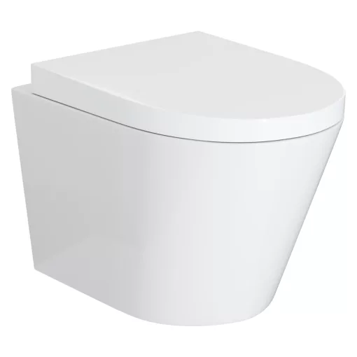 HD Madrid Glossy White perem nélküli mély öblítésű íves fali WC compact "A" tetővel és fényes króm zsanérral
