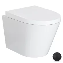 HD Madrid Glossy White perem nélküli mély öblítésű íves fali WC compact "A" tetővel és matt fekete zsanérral