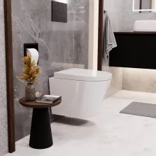 HD Madrid Glossy White perem nélküli mély öblítésű íves fali WC compact "A" tetővel és matt fekete zsanérral