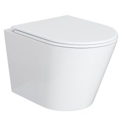   HD Madrid Glossy White perem nélküli mély öblítésű íves fali WC slim "A" tetővel és fényes króm zsanérral