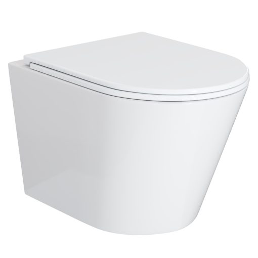 HD Madrid Glossy White perem nélküli mély öblítésű íves fali WC slim "A" tetővel és fényes króm zsanérral