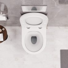 HD Madrid Glossy White perem nélküli mély öblítésű íves fali WC slim "A" tetővel és fényes króm zsanérral