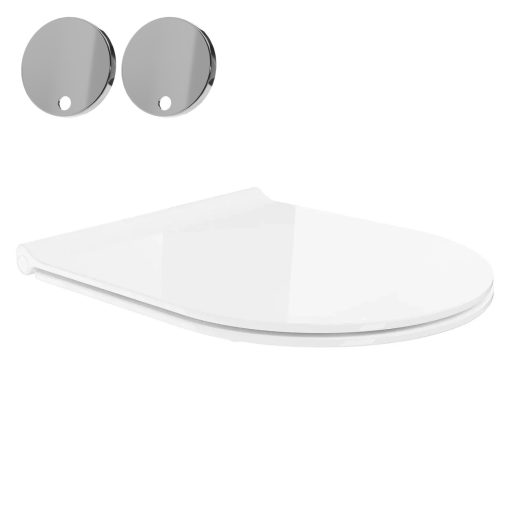 HD Madrid Glossy White perem nélküli mély öblítésű íves fali WC slim "A" tetővel és fényes króm zsanérral
