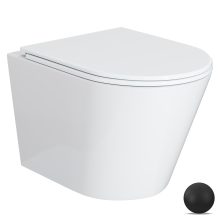 HD Madrid Glossy White perem nélküli mély öblítésű íves fali WC slim "A" tetővel és matt fekete zsanérral