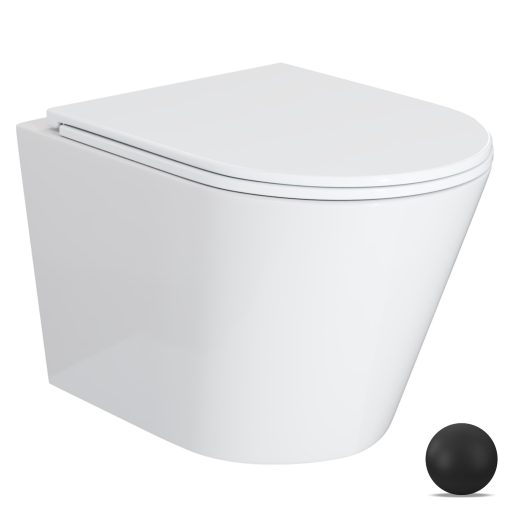 HD Madrid Glossy White perem nélküli mély öblítésű íves fali WC slim "A" tetővel és matt fekete zsanérral