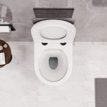 HD Madrid Glossy White perem nélküli mély öblítésű íves fali WC slim "A" tetővel és matt fekete zsanérral