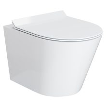 HD Madrid Glossy White perem nélküli mély öblítésű íves fali WC slim "F" tetővel és fényes króm zsanérral