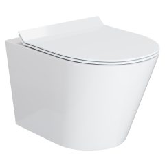   HD Madrid Glossy White perem nélküli mély öblítésű íves fali WC slim "F" tetővel és fényes króm zsanérral