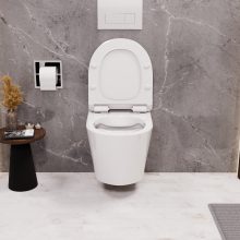 HD Madrid Glossy White perem nélküli mély öblítésű íves fali WC slim "F" tetővel és fényes króm zsanérral