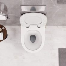 HD Madrid Glossy White perem nélküli mély öblítésű íves fali WC slim "F" tetővel és fényes króm zsanérral