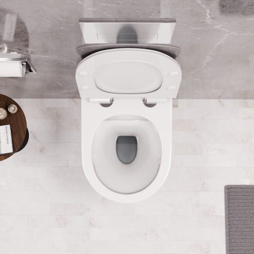 HD Madrid Glossy White perem nélküli mély öblítésű íves fali WC slim "F" tetővel és fényes króm zsanérral