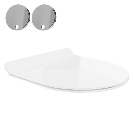 HD Madrid Glossy White perem nélküli mély öblítésű íves fali WC slim "F" tetővel és fényes króm zsanérral