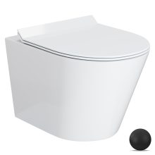 HD Madrid Glossy White perem nélküli mély öblítésű íves fali WC slim "F" tetővel és matt fekete zsanérral